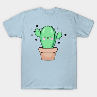 Happy smiling baby cactus in vase with stars. Kawaii cartoon T-Shirt